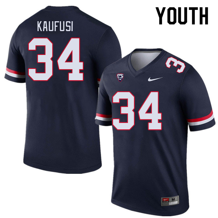 Youth #34 Ammon Kaufusi Arizona Wildcats College Football Jerseys Stitched-Navy - Click Image to Close